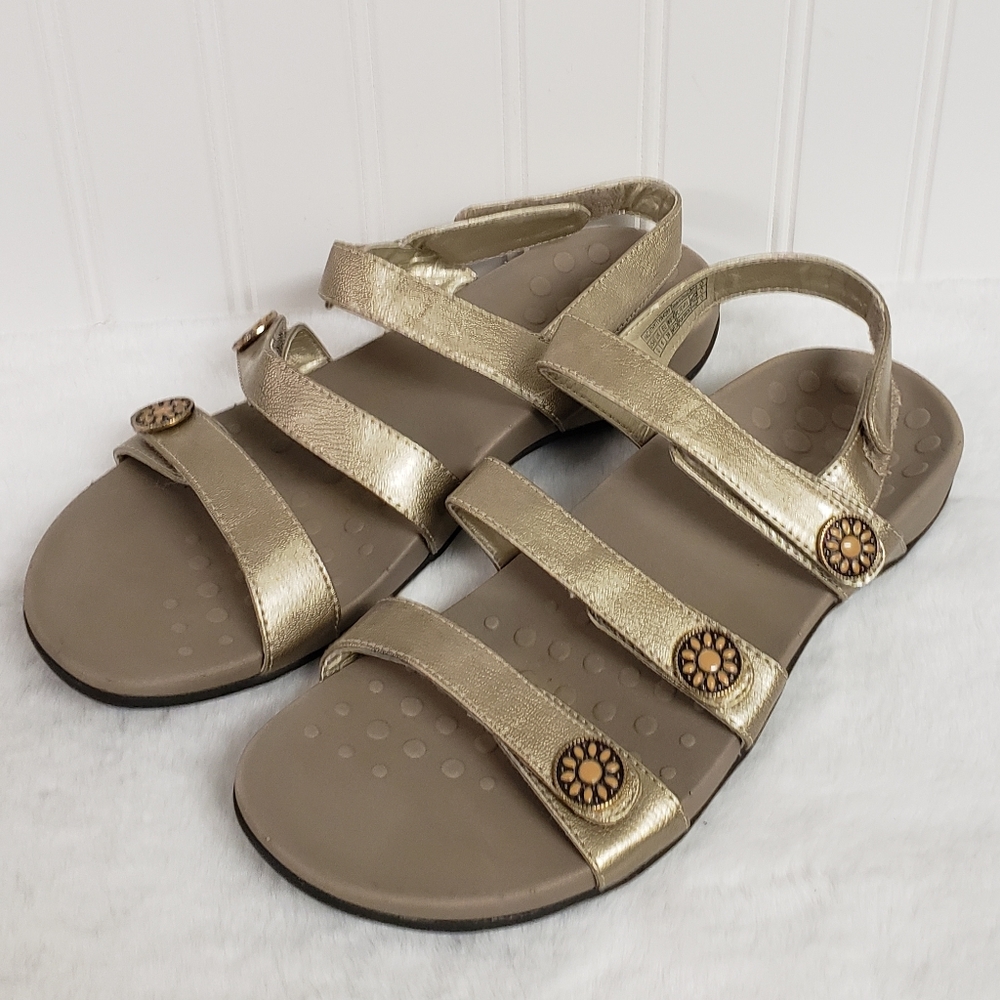 Vionic Size 8 Cathy Adjustable Strappy Ortho Slingback Sandals Casual- Gold